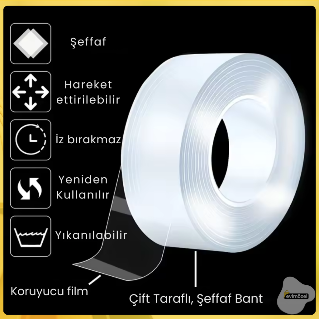 Şeffaf Çift Taraflı Güçlü Yapışkan Bant (5 metre)